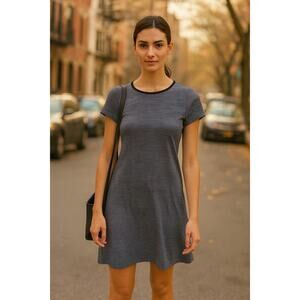 Rolla Costa Gray Striped Casual Dress Size M Short Sleeve A-Line